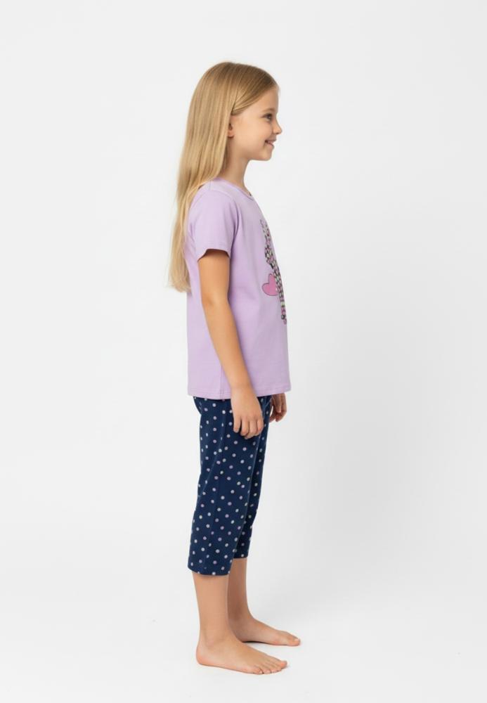 Pijama copii cu maneca scurta si pantaloni 3/4,culoare mov, Engros